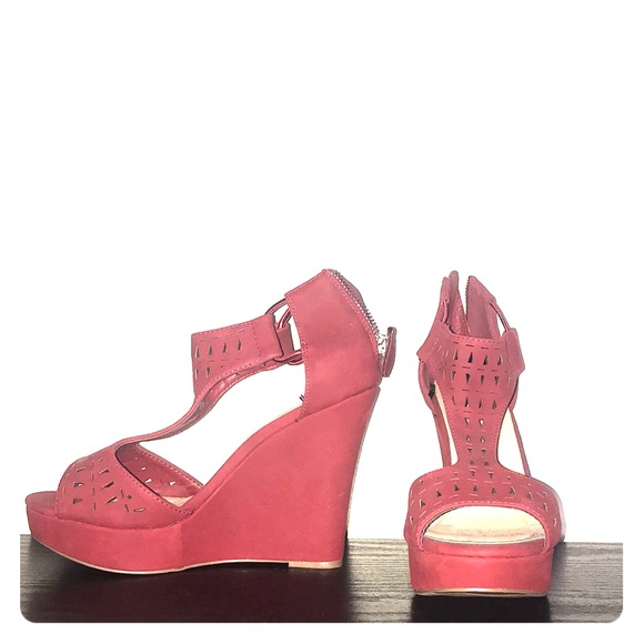 Women’s Jasmin Platform Wedges - Deep Red - Picture 1 of 5